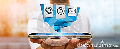 Businessman using modern digital origami icon application on his Stock Photo