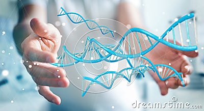 Businessman using modern DNA structure 3D rendering Stock Photo