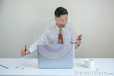 Businessman using phone for contact business Stock Photo
