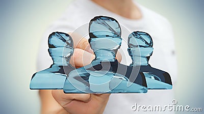 Businessman using shiny glass avatar group with pen 3D rendering Stock Photo