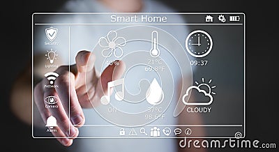Businessman using smart home digital interface 3D rendering Stock Photo