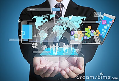 Businessman using tablet social connection Stock Photo