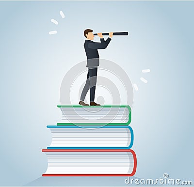 businessman using a telescope on books icon design vector illustration, education concepts Vector Illustration