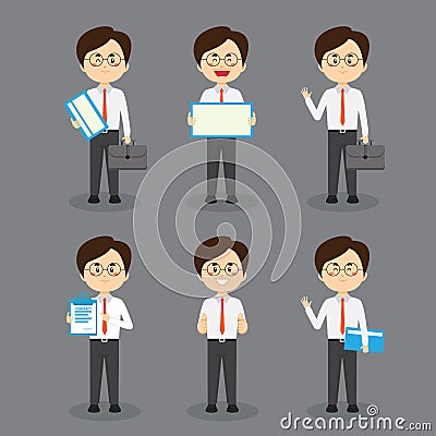 Businessman with Various Poses Expressions Vector Illustration