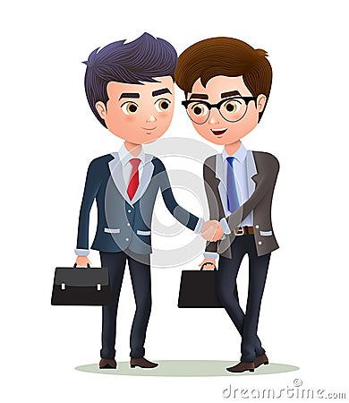 Businessman vector character deal agreement. Two business partners character deal. Vector Illustration