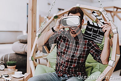 Businessman. Virtual Reality Glasses. Create Stock Photo