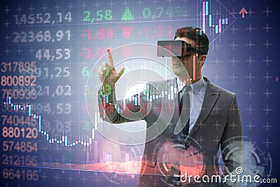 The businessman in virtual reality trading on stock market Stock Photo