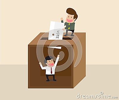 Businessman voting at ballot box with another man Vector Illustration