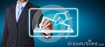 Businessman voting using digital interface 3D rendering Stock Photo