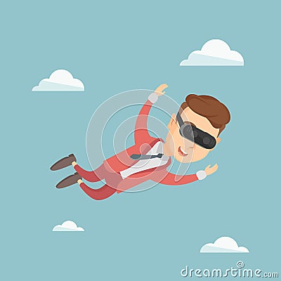 Businessman in vr headset flying in the sky. Vector Illustration