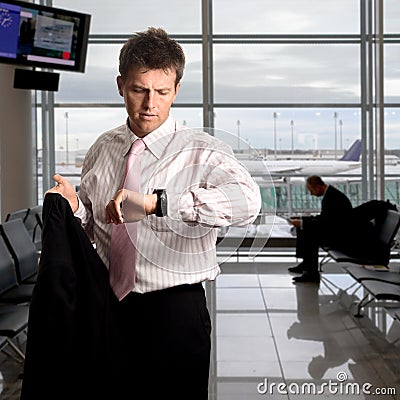 Businessman is waiting on the airport Stock Photo