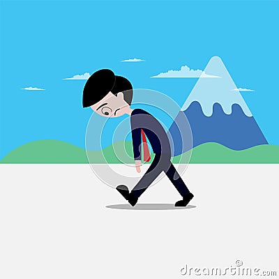 Businessman walk sad tired weary with mountain background Vector Illustration