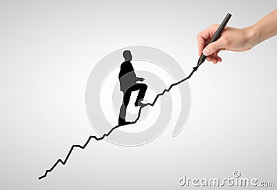 Businessman walking on arrow Stock Photo