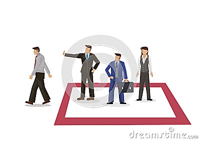 Businessman walking away after being rejected into social club that he desire. Concept of business relationship Vector Illustration