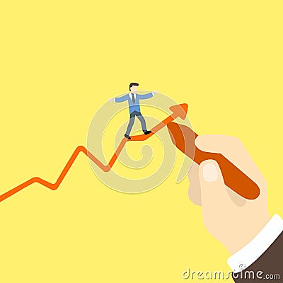 Businessman walking carefully on arrow graph Stock Photo