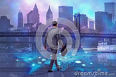 The businessman walking in cloud computing concept Stock Photo