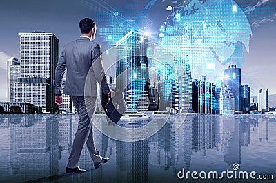 The businessman walking in cloud computing concept Stock Photo