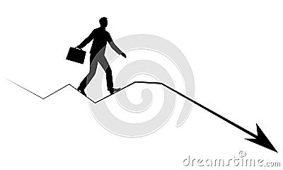 Businessman Walking Forward Along the Line Falling Stock Market. Vector Illustration