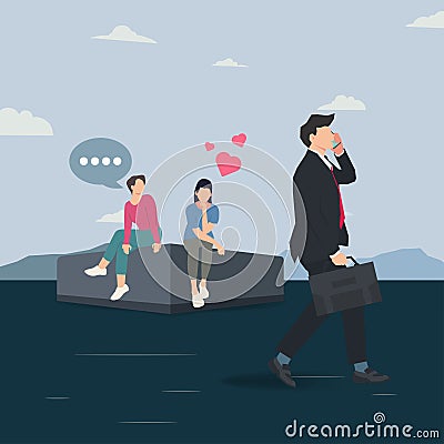Businessman walking in front of two girls. Girl falling in love design vector illustration Vector Illustration