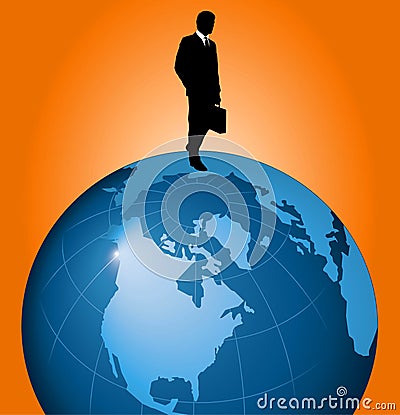 Businessman walking on globe Vector Illustration