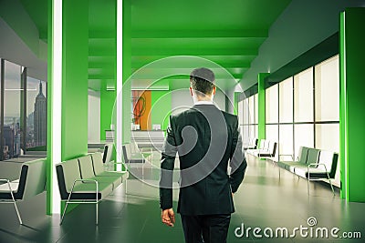 Businessman walking in lobby Stock Photo