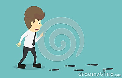 Businessman walking searching looking for foot mark track on the Vector Illustration