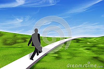 Businessman walking on a single path Stock Photo