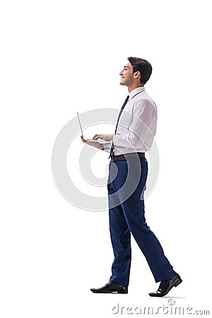 Businessman walking standing side view isolated on white backgro Stock Photo