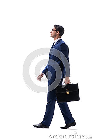 Businessman walking standing side view isolated on white backgro Stock Photo