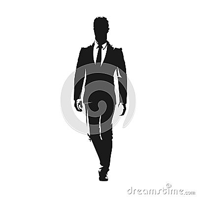 Businessman walking in suit, isolated vector silhouette. front v Vector Illustration