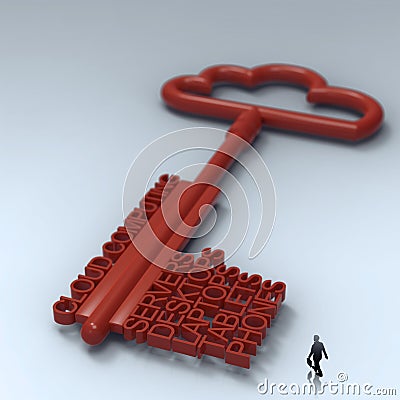 Businessman walking to Cloud computing diagram Stock Photo