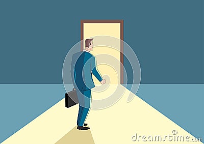 Businessman walking towards a bright door Vector Illustration