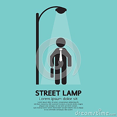 Businessman Walking Under Street Lamp Vector Illustration