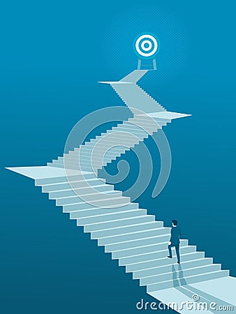 Businessman Walking up Stairs to Goal Vector Illustration
