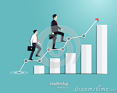 Businessman walking up to the steps or success chart Vector Illustration