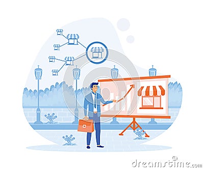 Businessman want to expand his business. Vector Illustration