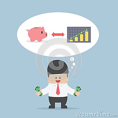 Businessman want to manage his money for saving and investing Vector Illustration