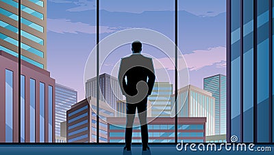Businessman Watching City Day Vector Illustration