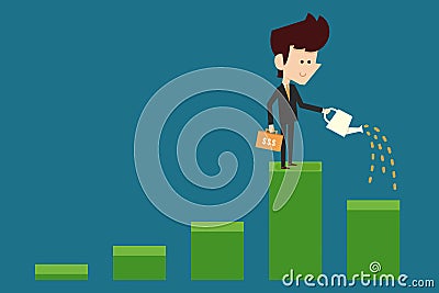 Businessman watering financial graph Vector Illustration