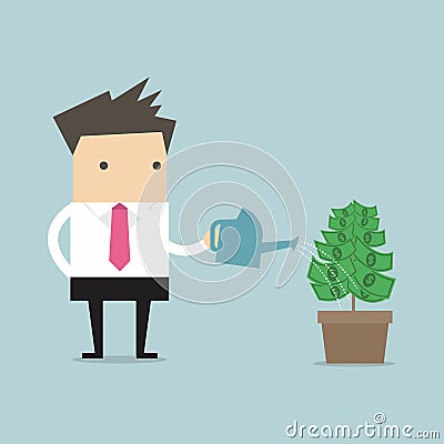 Businessman watering money plant vector Vector Illustration