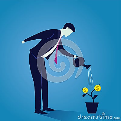 Businessman Watering Money Plant Vector Illustration