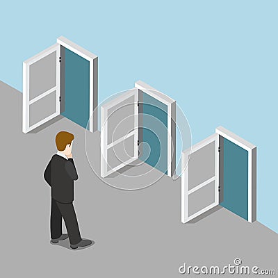 Businessman way out business solution choice 3d isometric vector Vector Illustration