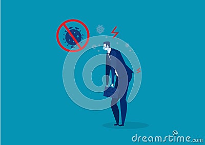 Businessman wear mask to protect virus corona. Vector Illustration