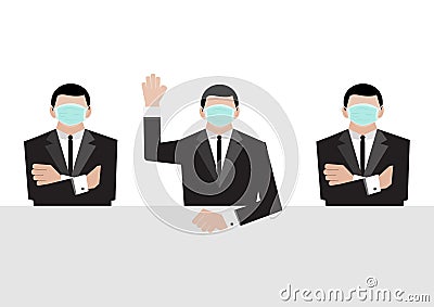 Businessman wear medical mask raise their hands to vote in a conference room vector Vector Illustration