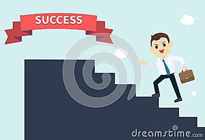 Businessman wear white shirt and he run up the silhouette stair Vector Illustration