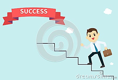 Businessman wear white shirt and he run up stairs to success Vector Illustration