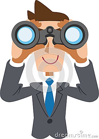 A businessman wearing a blue tie is looking into binoculars Vector Illustration