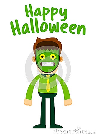 Businessman Wearing Frankenstein Halloween Mask Vector Illustration