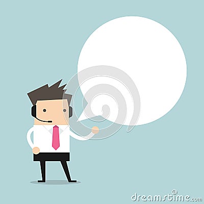 Businessman wearing headset with balloon text Vector Illustration