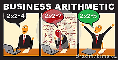 Businessman who solves complex arithmetic problem Vector Illustration